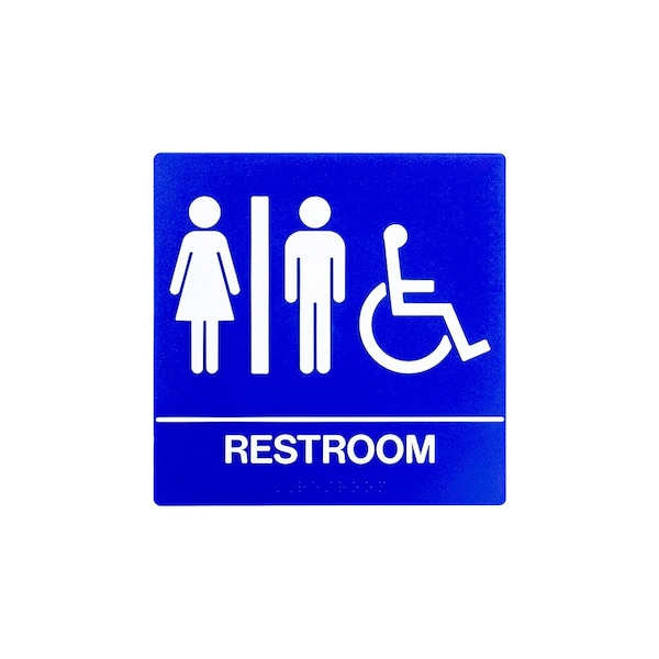 Bcf 8 x 8, Unisex Door Sign, Square Print, Picture, Text With Braille and Handicapped Symbol, Blue SB444-BLUE - main